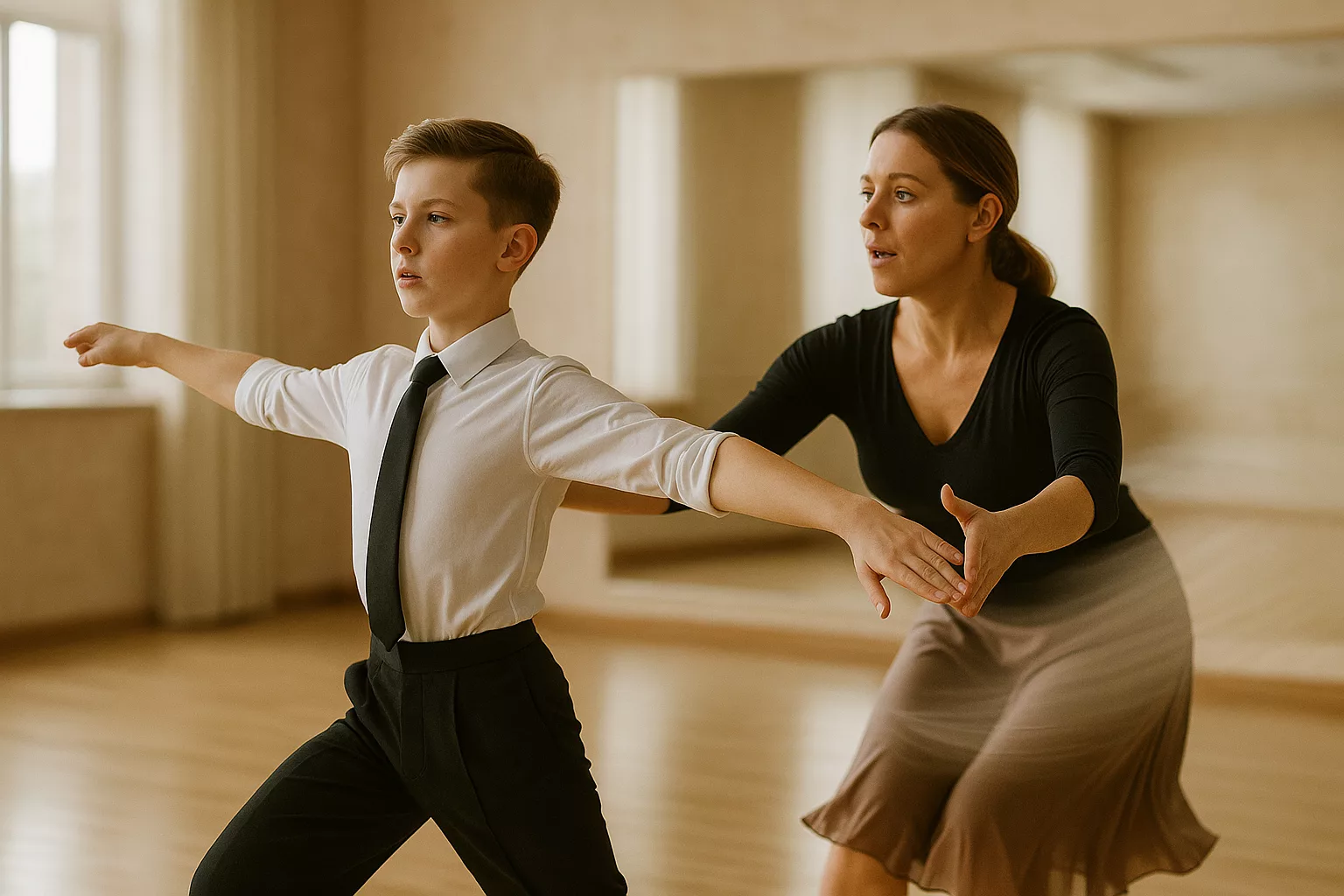 тренер направляет движение ученика в активной сцене