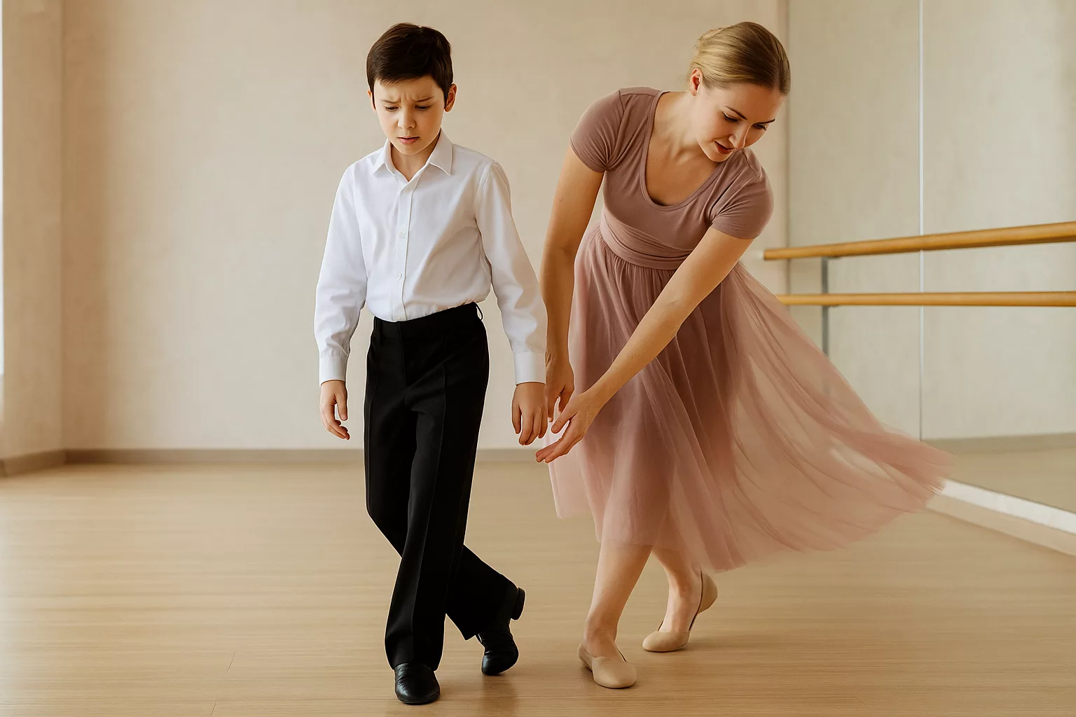 тренер направляет стопу подростка во время шага